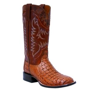 Lucchese Men’s Rhys M4548 Tan Crocodile Caiman Hornback Square Toe Cowboy Boots
